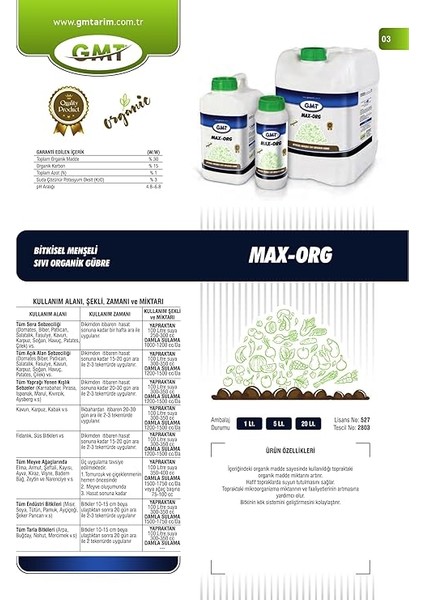 Max-Org 5 Lt (Bitkisel Menşeli Sıvı Organik Gübre) modelleri