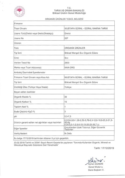 Max-Org 5 Lt (Bitkisel Menşeli Sıvı Organik Gübre) fırsatları