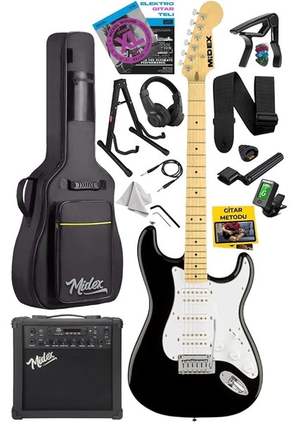 RPH-40WB-25AMP Siyah Beyaz 25W Şarjlı Bt Amfili Elektro Gitar Seti Hsh Manyetik Maple Klavye