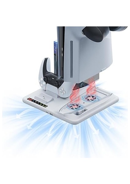 Ps5 Slim ile Uyumlu Soğutma Fanlı Dikey Stand, Playstation 5 Slim Denetleyici Şarj Yuvası, Disk Düzenleyici Kulaklık Askısı ile Ps5 Kontrolörleri Şarj Cihazı modelleri