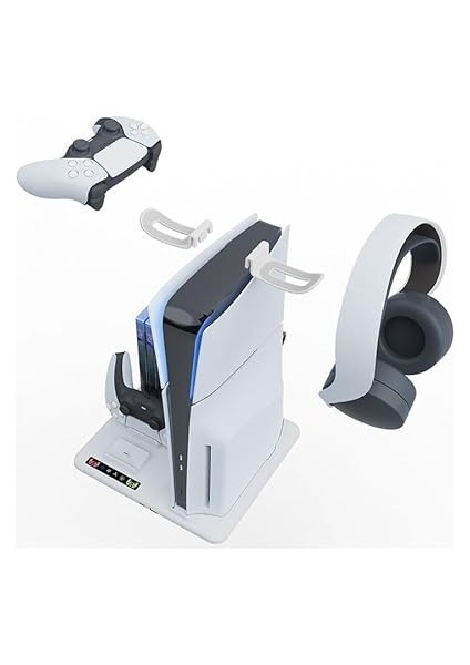 Ps5 Slim ile Uyumlu Soğutma Fanlı Dikey Stand, Playstation 5 Slim Denetleyici Şarj Yuvası, Disk Düzenleyici Kulaklık Askısı ile Ps5 Kontrolörleri Şarj Cihazı fırsatları