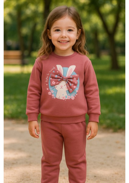 Kız Çocuk Kışlık Eşofman Takımı Sweatshirt Alt Pamuklu Üç Iplik Şardonlu 1-2-3-4 Yaş modelleri