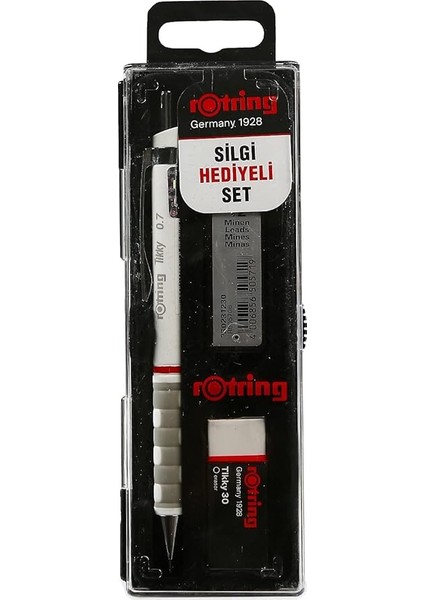 Tikky Mekanik Kurşun Kalem, Uç ve Silgi Seti, 0,7 mm Kalem, 2b Uç, Orta Boy Silgi, Beyaz, 3'lü Set