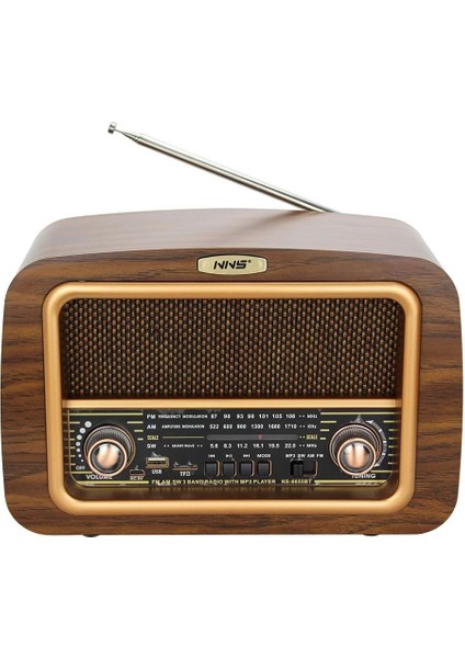 Retro Radyo Taşınabilir Bluetooth Speaker ve Hoparlör Klasik Antika Tarzı Iç ve Dış Mekan Multiband USB Girişli Dekoratif Klasik Radyo 18CM x 28CM 6655 Açık Kahverengi