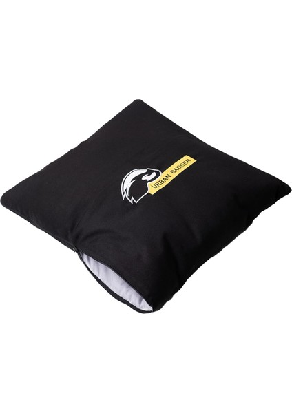 Badger Pratik Battaniye Olabilen Yastık, Siyah Fermuarli Gri Renk 2'si Bir Arada (50X50 cm - 145X200 Cm)