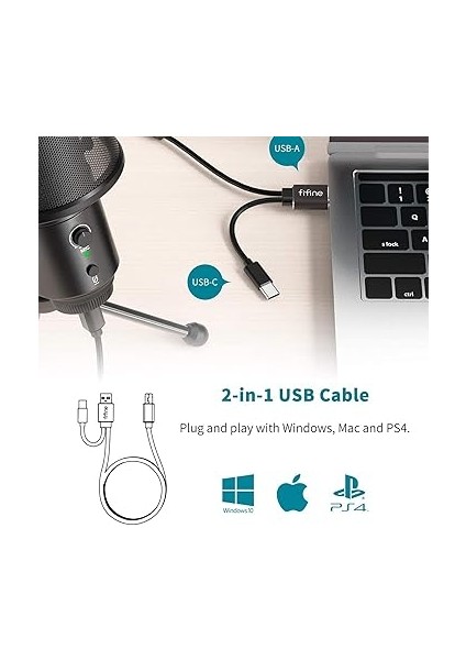 Mikrofon Pc Kondansatör, Tip A/c USB Mikrofon Mac Ps4 Ps5 Için, Standlı Mikrofon, Pop Filtre, Sessize Alma Düğmesi, Kulaklık Bağlantısı fırsatları