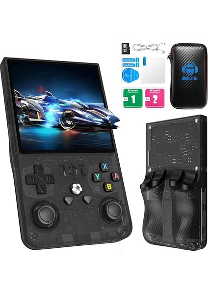 Yeni Yükseltme R36MAX Retro El Oyun Konsolu ile 64G Dahili 18000+KLASIK Oyunlar, Taşınabilir El Düzenlenen Açık Kaynak Linux Sistemi 4 Inç 4 K Hd IPS Ekran Video Oynatıcı (Siyah Max 64GB)