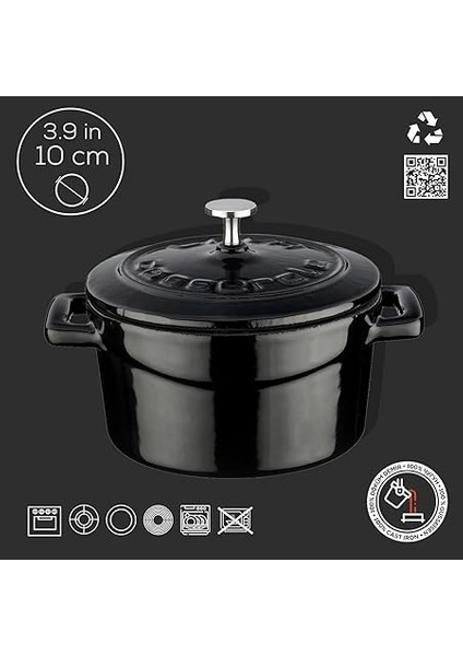 Metal Döküm Mini Tencere, Trendy, 10 Cm, 0.35 L Hacim, Siyah fırsatları