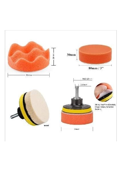 Oto Kaporta Boya Polisaj Seti Saf Yün Bone ve Keçe Cırt Taban Sünger Matkap Aparatı Takımı 80MM fiyatları