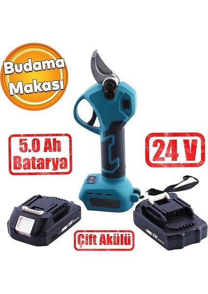Elektrikli Şarjlı Çift Akülü Budama Makası Dal Kesme 5.0 Ah 24 V Kömürsüz Bağ Üzüm Çubuk Budama fiyatları