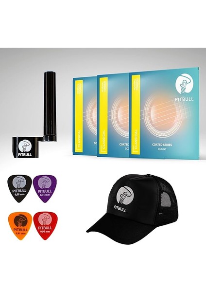 Coated Seri Normal Tansiyon Klasik Gitar Teli 3'lü Set + Şapka,tel Sihirbazı,pena Hediyeli Ccg Nt 3p Ssc
