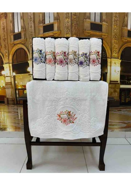 %100 Pamuklu Jakarlı 3D Nakışlı 6 Renk Çeyizlik Lüx El ve Yüz Havlusu Kutulu Set fırsatları