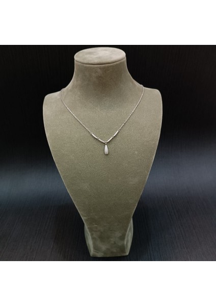925 Ayar Gümüş Zirkon Taşlı Su Damlası Model Kadın Kolye-Şık Tasarım - 21 cm (+5cm)