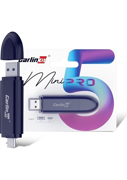 iPhone ve Android Mını5 Pro Için Kablosuz Carplay Adaptörü, Tak ve Çalıştır, Kablosuz, Otomatik Bağlantı, Çevrimiçi Yükseltme, Siri Voice &amp; Google Voice, Kablolu Carplay ve Android Otomobil