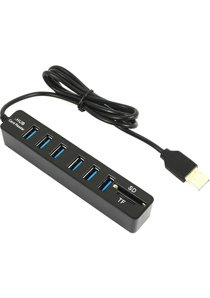 9146 USB Hub 6 Port Microsd Tf Sd Kart Okuyucu 1 Metre USB Çoklayıcı 1 Adet Micrsd (Tf) 1 Adet Sd Veri Hızı 480MBPS'YE Kadar *dizüstü-Masaüstü Bilgisayar Portlarını Kolayca Çoklar