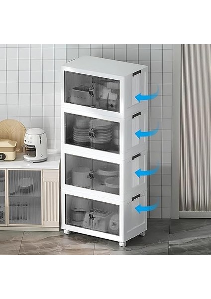 4 Kat Portatif Organizer Tekerlekli Çok Amaçlı Katlanabilir Dolap, Kapaklı Düzenleyici Raf Mutfak, Banyo, Çocuk Odası, Garaj ve Ardiye Için Toparlayıcı Ünite, Stop Tekerlekli (Antrasit) fırsatları