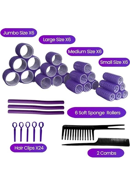 1256 Mor - 56 Parça Saç Bigudisi Seti - Tüm Saç Tipleri Için Saç Kıvırıcıları, 4 Boy, Klips, Tarak ve Sünger Rulo Dahil, Isısız Bukleler ve Hacimli Stiller Için Mükemmel fiyatları