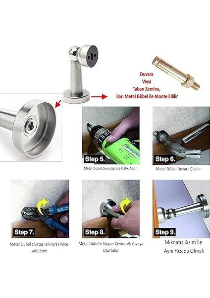 Ayaklı Metal Kapı Tutucu Çarpma Önleyici Durdurucu Stoper Vidalı Tampon Krom 1 Adet modelleri