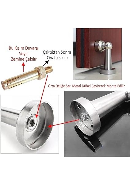 Ayaklı Metal Kapı Tutucu Çarpma Önleyici Durdurucu Stoper Vidalı Tampon Krom 1 Adet fırsatları