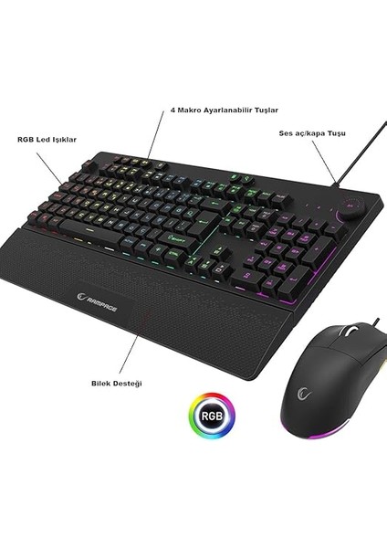 Eclipse Siyah USB Rgb Aydınlatmalı Q Gaming 4 Tuş Makrolu Oyuncu Klavye Mouse Set fiyatları