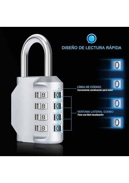 Kombinasyon Asma Kilit, 2 Paket 4 Haneli Şifreli Kilit, Hava Koşullarına Dayanıklı Metal ve Kaplamalı Çelik (Gümüş) fiyatları
