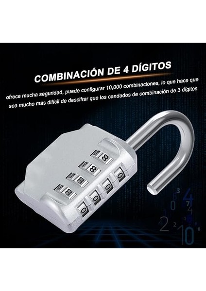 Kombinasyon Asma Kilit, 2 Paket 4 Haneli Şifreli Kilit, Hava Koşullarına Dayanıklı Metal ve Kaplamalı Çelik (Gümüş) fırsatları