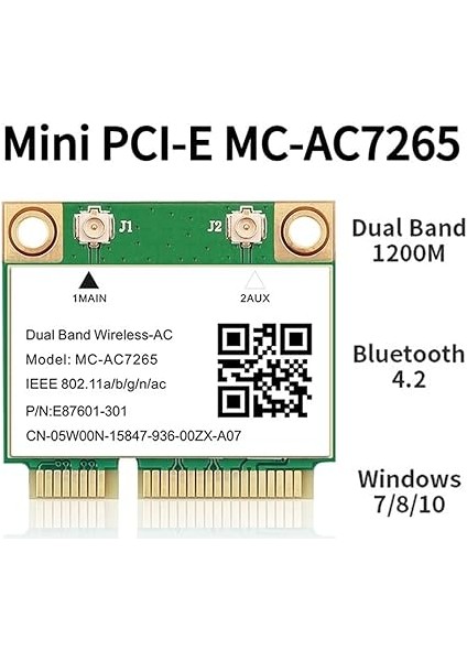 1200MBPS Bluetooth 4.2 Wifi Kart Mini Pcı-E Wifi KART-AC7265 Kablosuz Ağ Kartı 7265 802.11AC 2.4g 5ghz Dizüstü Bilgisayar Için 7260HMW fırsatları