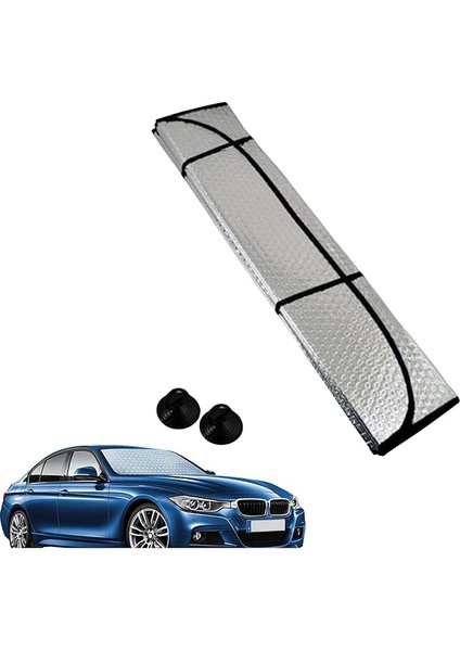 Katlanabilir Araç Ön Cam Güneşlik, Uv Koruyucu, Universal Boy Oto Güneşlik, Katlanabilir Dışı Metalize, 130X60 cm