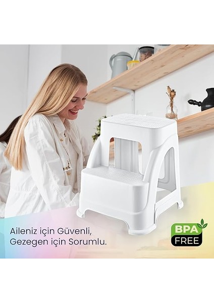 Life Merdivo 2 Basamaklı Büyük Boy Merdiven – Kaymaz Taban, Hafif ve Dayanıklı (Beyaz) indirimleri