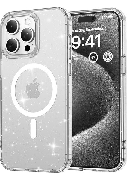 iPhone 14 Pro Max Için Magshine Serisi Magsafe ile Uyumlu Göz Alıcı ve Şık Simli Arka Tasarım Yüksek Kalite Materyal Premium Hybrid Kılıf Kapak (Şeffaf, 14 Pro Max)