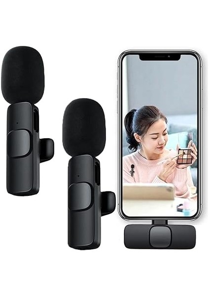 Iphone ve Type C Uyumlu Ikili Kablosuz Yaka Mikrofonu K9 Lightnıng Youtube Facebook modelleri