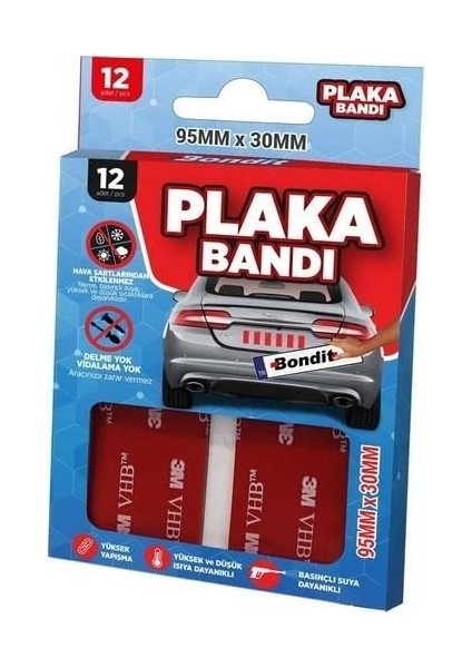 Bondit 3m Plakalık Yapıştırma Bandı Vhb Çift Taraflı Bant 12 Adet