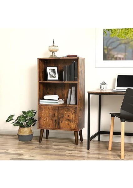 Kitaplık, 2 Raflı ve Dolap Kapılı, Oturma Odası Dolabı, Vintage Kahverengi LBC09BX fırsatları