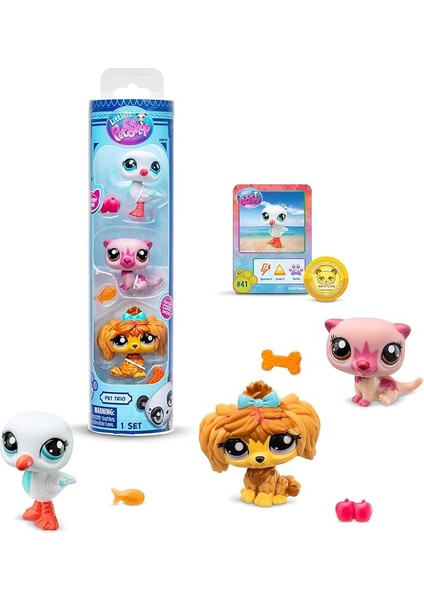 Pet Shop Bandai BF00617 3 Evcil Hayvanlı Paket, Aksesuar, Koleksiyon Kartı ve Sanal Kod, 7. Nesil, Evcil Hayvanlar #43#118#111, 4 Yaşından Büyük Çocuklar +