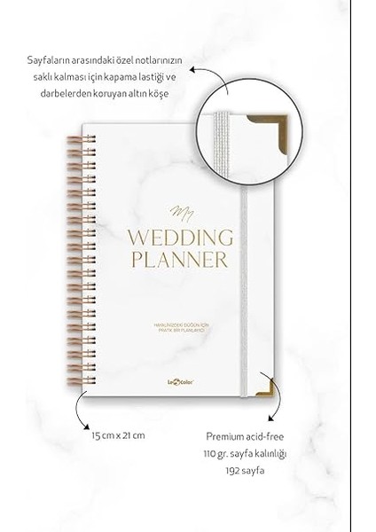 Color Düğün Planlayıcısı Altın Köşeli Ajanda Luxury Wedding Planner fiyatları