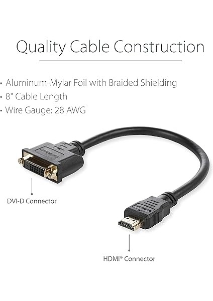 HDMI - DVI Adaptörü - HDMI Fişli ve DVI Soketli Mobil Dönüştürücü - 1080P Dvı-D Görüntü Çözünürlüğü - 20 cm Uzunluğunda Kablolu Dongle Formatında Bağlantı Kablosu (HDDVIMF8IN) modelleri