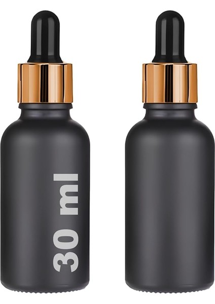 ml Mat Siyah Cam Damlalıklı Serum Şişesi 30 cc Renkli Metal Kapaklı Dropper Cam Şişe 2 Adet (Gold Yüzük | Siyah Lastik)