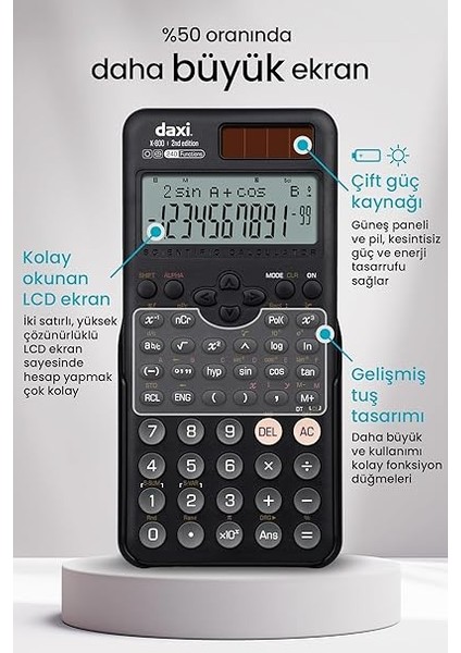 X-800 Yeni Nesil 240 Fonksiyonlu Bilimsel Hesap Makinesi (Siyah) modelleri