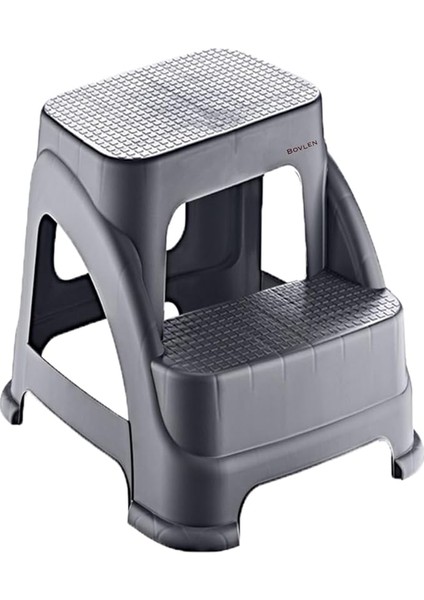 Iki Basamaklı Kaymaz Büyük Boy Tabure - 120 kg Taşıma Kapasiteli - Basamaklı Tabure - Sert Plastik