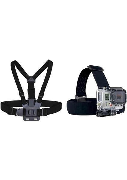 Aksiyon Kameralara Uyumlu Kafa Bandı ve Göğüs Bandı Aksesuar Seti