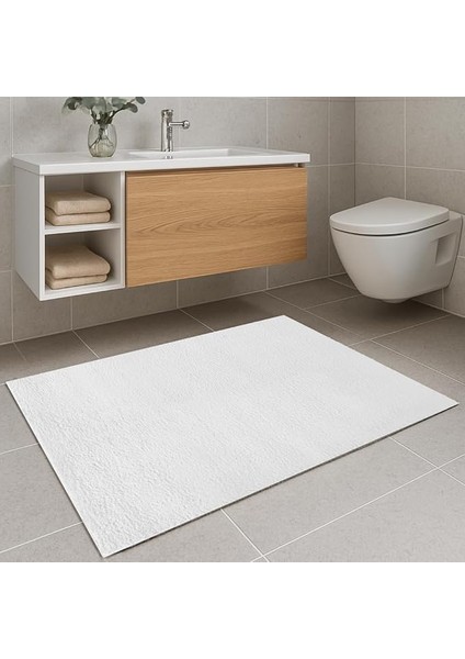 Home Beyaz Banyo Paspası | Peluş Kaymaz Tabanlı | Yumuşak Doku | Makinede Yıkanabilir | 4 Ölçü (40X60 Cm)