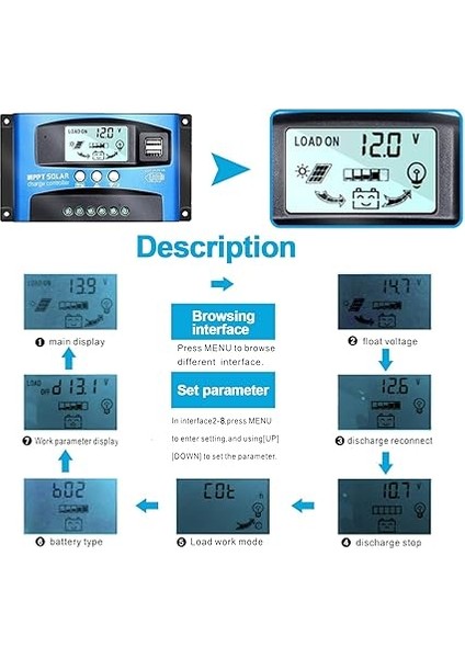 100A Mppt 12 V / 24 V Çift USB Bağlantı Noktası, LCD Ekran Güneş Paneli Şarj Kontrolörü indirimleri