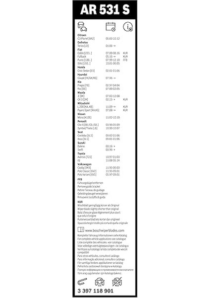 Aerotwin Silecek Seti [530/450 Mm] AR531S 3397118901 modelleri