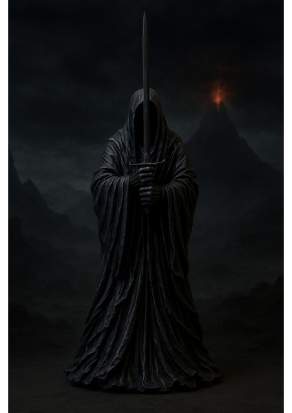 3D Baskı Siyah Kılıçlı Figür – Dekoratif Masa Üstü Model – 15 cm