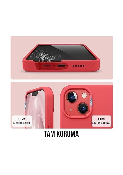 iPhone Kılıf Ince Sıvı Silikon 3 Katmanlı Tam Kaplamalı Yumuşak Jel Kauçuk Kılıf Kapak (Kırmızı, iPhone 13/14) fırsatları