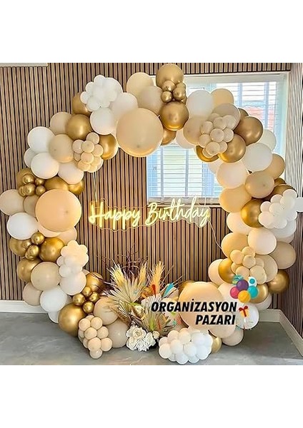 Pazarı ^^ Doğum Günü Konsepti *krom Gold*deniz Kumu*beyaz* 100 Lü Balon Zinciri Parti Seti modelleri