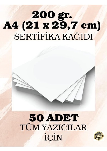 Gr. A4 (21 x 29,7 Cm) Sertifika Kağıdı, 50 Adet