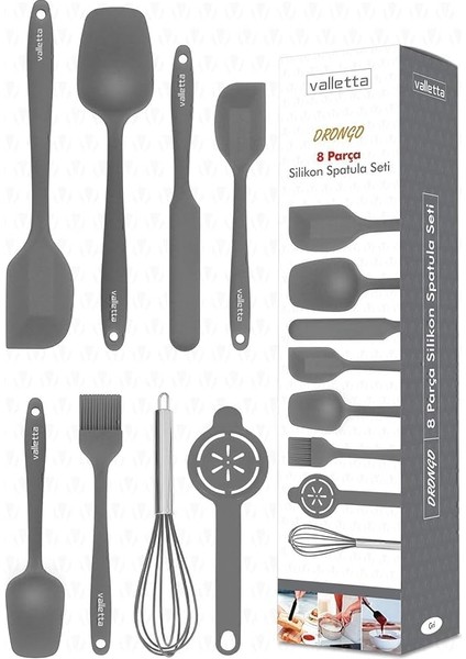 Drongo Isıya Dayanıklı Yanmaz Yapışmaz Silikon Spatula Seti 8 Parça Gri fiyatları