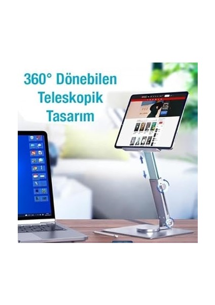 Mobile Ultra Sağlam Alüminyum Kaydırmaz Tabanlı Masa Üstü Tablet Standı, Yükseklik ve Açı Ayarlı Gri fiyatları
