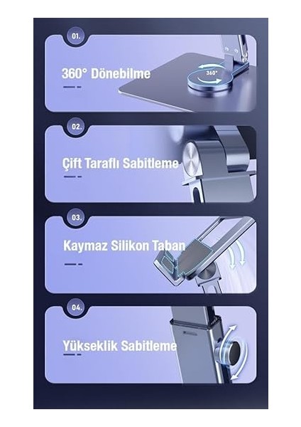 Mobile Ultra Sağlam Alüminyum Kaydırmaz Tabanlı Masa Üstü Tablet Standı, Yükseklik ve Açı Ayarlı Gri modelleri